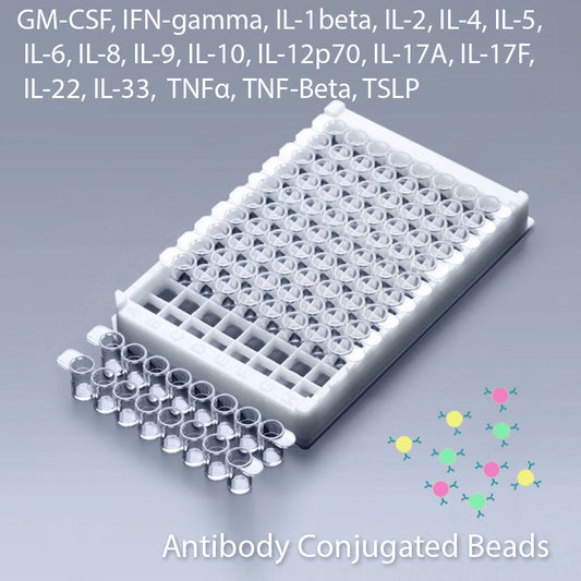 Multiplex GM-CSF, IFN-Gamma, IL-1Beta, IL-2, IL-4, IL-5, IL-6, IL-8, IL-9, IL-10, IL-12p70, IL-17A, IL-17F, IL-22, IL-33,  TNF-Alpha, TNF-Beta, TSLP Multiplex Kit